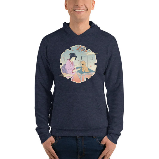 Geisha Groomer Japanese Ukiyo-e Unisex Hoodie - Heather Navy / S