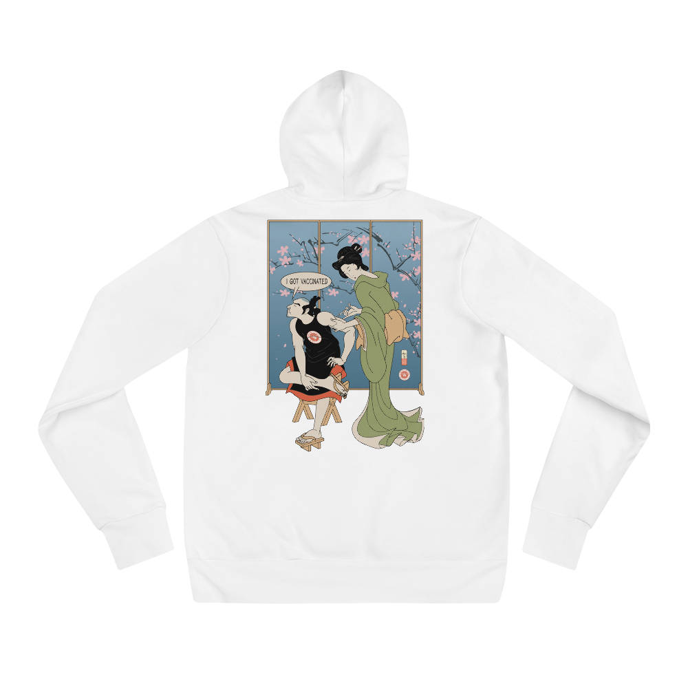 Samurai I Got Vaccinated Ukiyo-e Unisex Hoodie - White / S