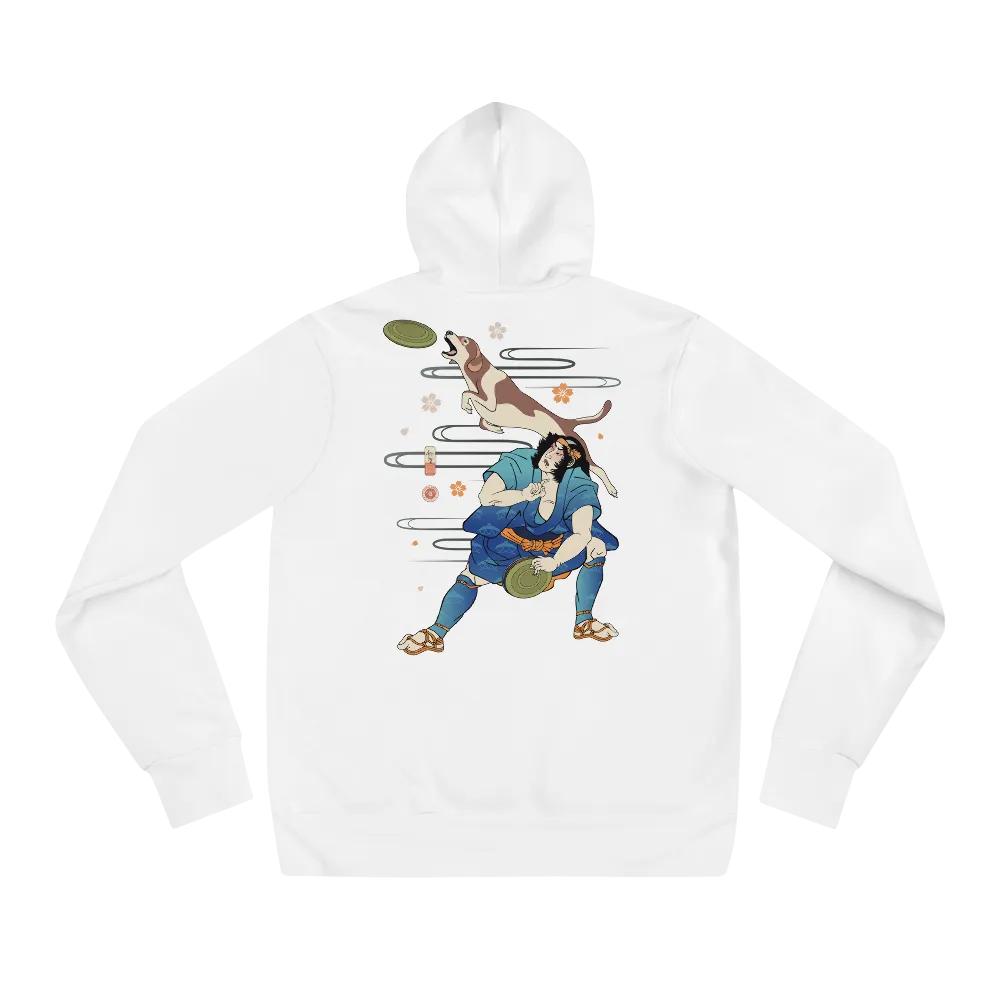 Disc Dog Samurai Japanese Ukiyo-e Unisex Hoodie - White / S