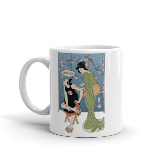 Samurai I Got Vaccinated Ukiyo-e White Glossy Mug -