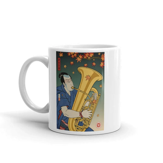 Samurai Tuba Music Ukiyo-e White Glossy Mug