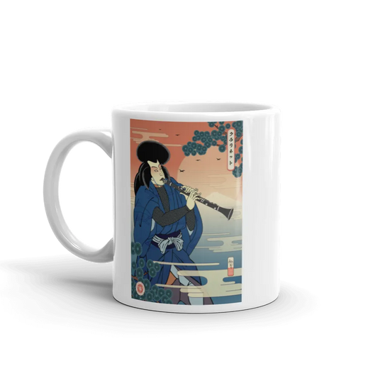 Samurai Clarinet Music Ukiyo-e White Glossy Mug - Samurai Original