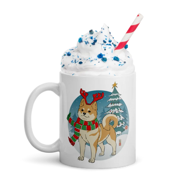 Dog Shiba Funny Christmas Japanese Ukiyo-e White Glossy Mug - Default Title