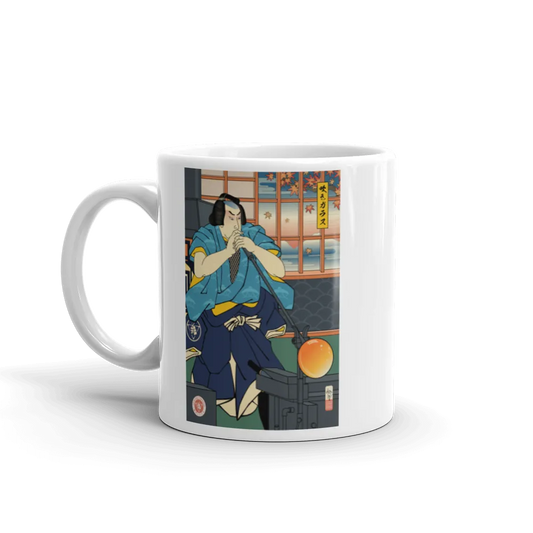 Samurai Glassblowing Ukiyo-e White Glossy Mug - Samurai Original