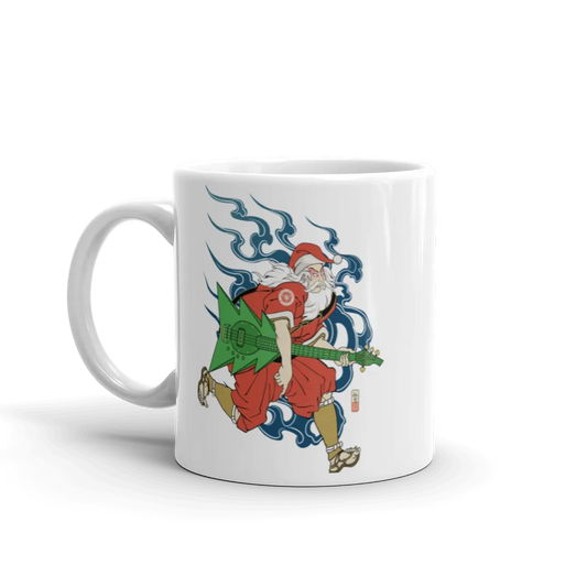 Santa Claus Bassist Music Ukiyo-e White Glossy Mug - Samurai Original