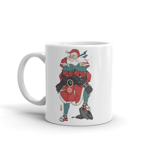 Santa Claus Photographer Camera Ukiyo-e White Glossy Mug