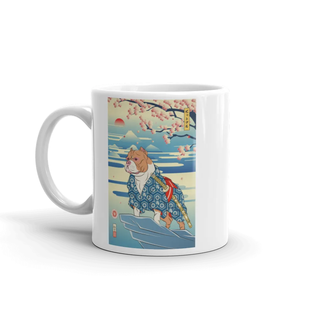 Dog Pitbull Japanese Ukiyo-e White Glossy Mug -