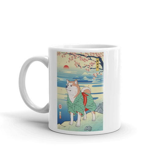 Dog Akita Funny Japanese Ukiyo-e White Glossy Mug -