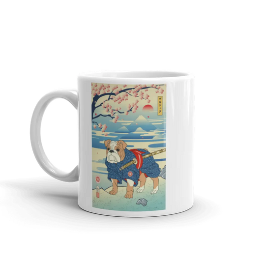 Dog Bulldog Japanese Ukiyo-e White Glossy Mug -