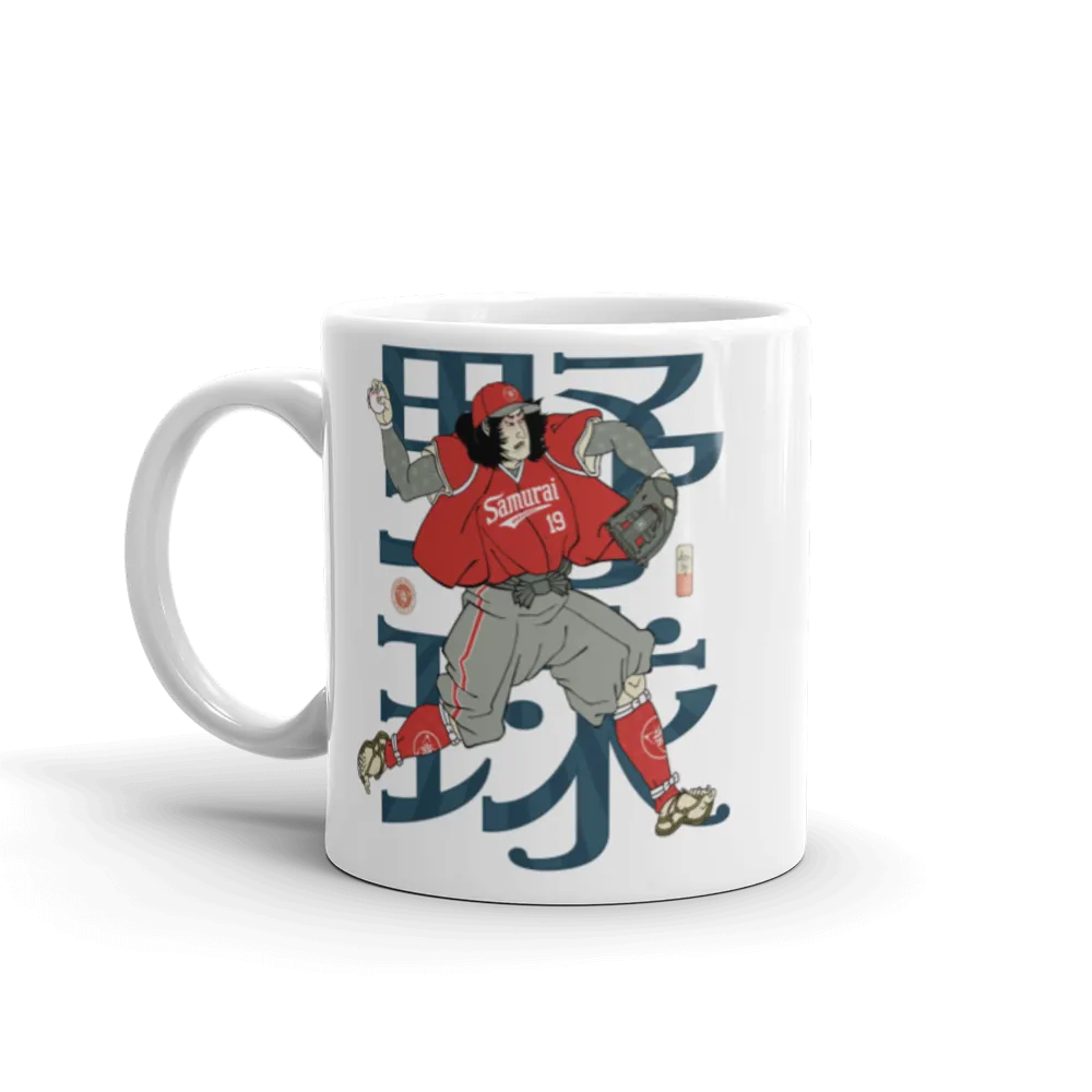 Samurai Baseball Player 3 Sport Ukiyo-e White Glossy Mug - Samurai Original