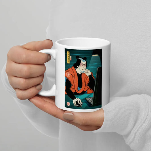 Samurai Programmer 4 Code Developer Ukiyo-e White Glossy Mug - Samurai Original