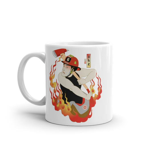 Samurai Firefighter Fireman Ukiyo-e White Glossy Mug - Samurai Original