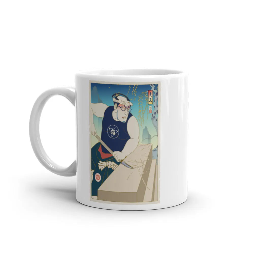 Samurai Carpenter 5 Wood Artisan Ukiyo-e White Glossy Mug - Samurai Original