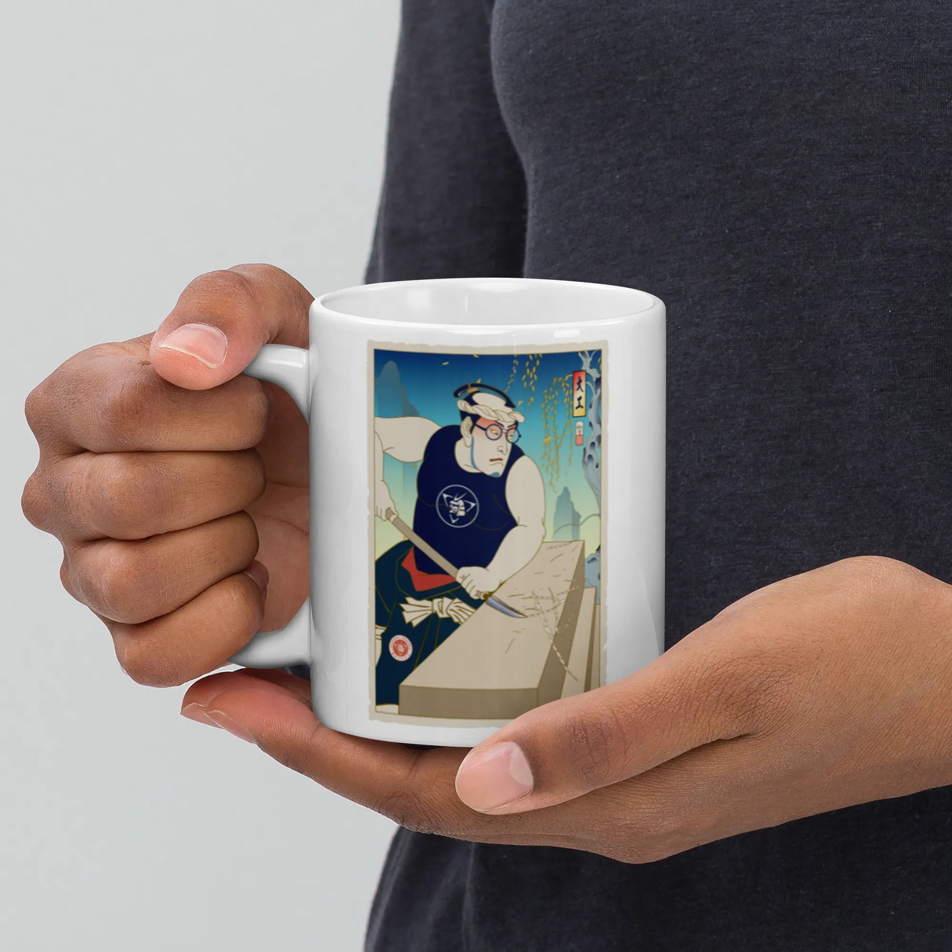 Samurai Carpenter 5 Wood Artisan Ukiyo-e White Glossy Mug - Samurai Original