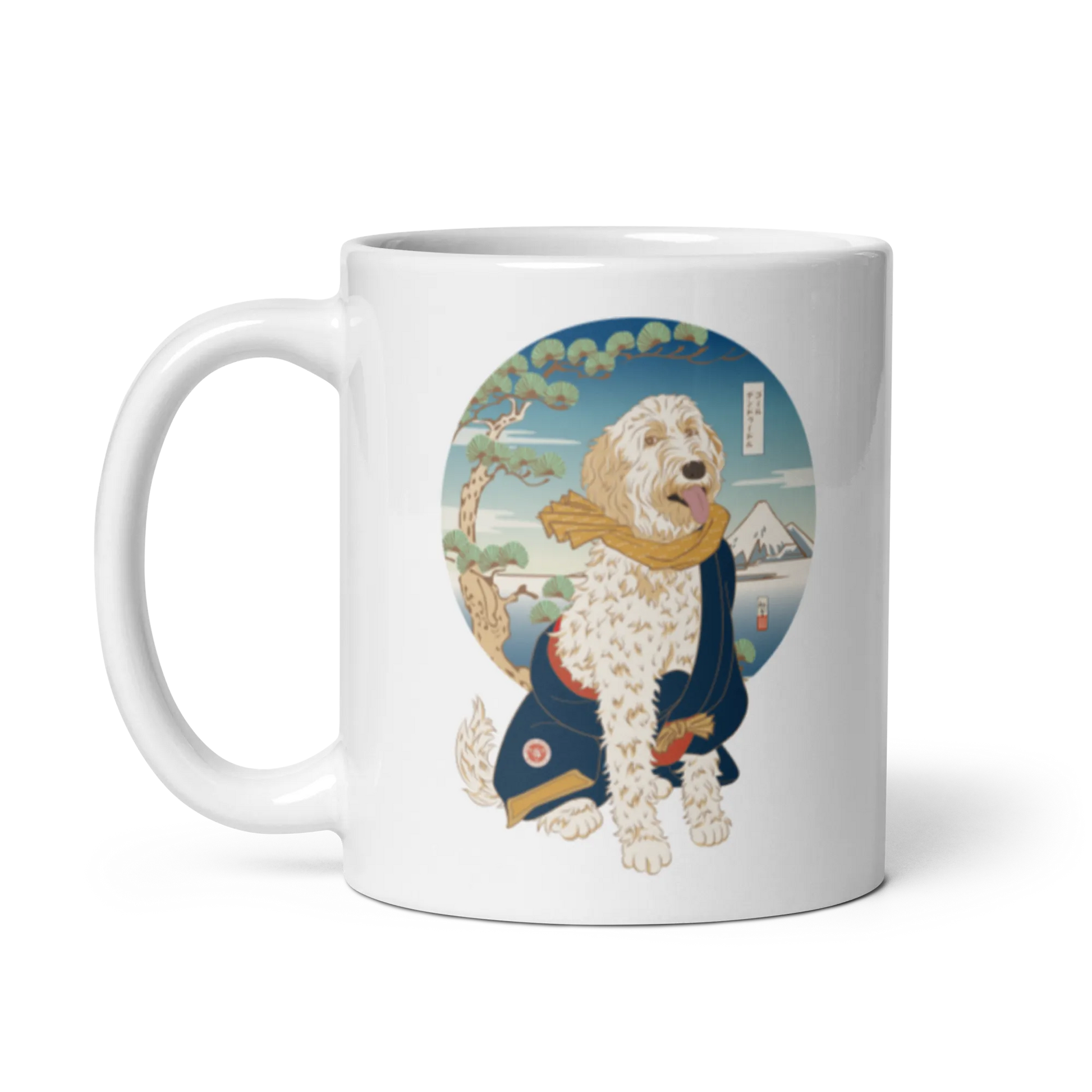 Golden Doodle Dog Funny Japanese Ukiyo-e White Glossy Mug 2 -