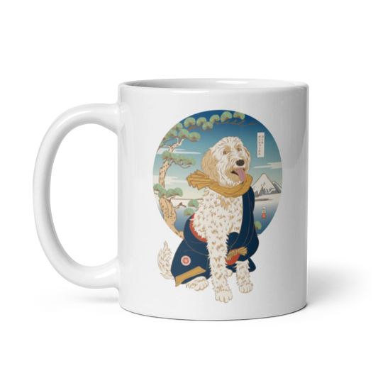 Golden Doodle Dog Funny Japanese Ukiyo-e White Glossy Mug 2 -