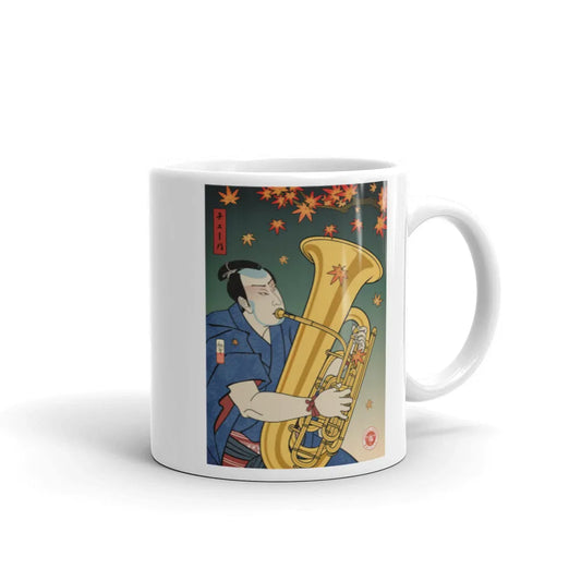 Samurai Tuba Music Ukiyo-e White Glossy Mug