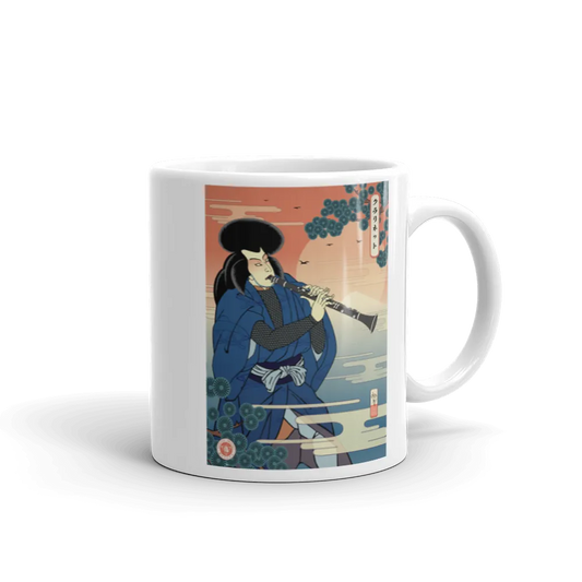 Samurai Clarinet Music Ukiyo-e White Glossy Mug - Samurai Original