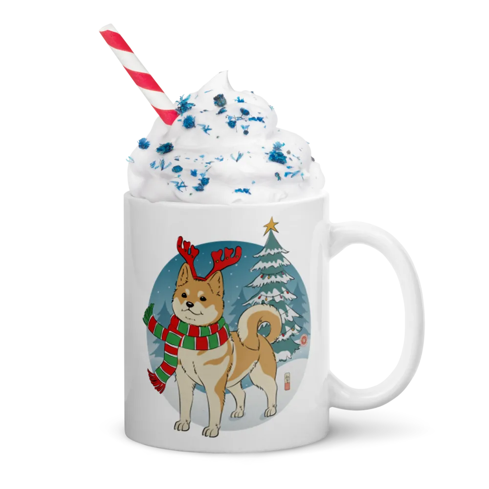 Dog Shiba Funny Christmas Japanese Ukiyo-e White Glossy Mug -