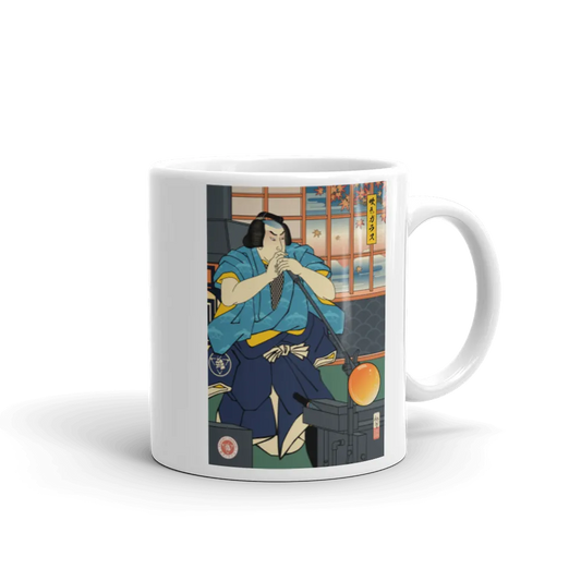 Samurai Glassblowing Ukiyo-e White Glossy Mug - Samurai Original