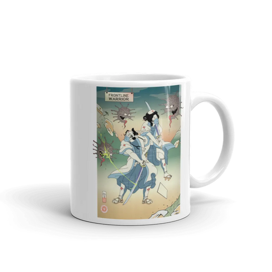 Doctor Nurse vs Virus Demon Japanese Ukiyo-e White Glossy Mug - Default Title