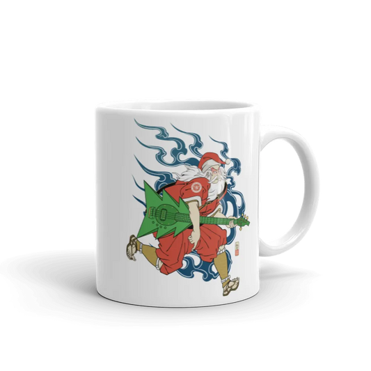 Santa Claus Bassist Music Ukiyo-e White Glossy Mug - Samurai Original