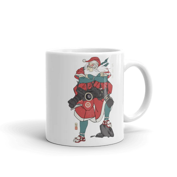 Santa Claus Photographer Camera Ukiyo-e White Glossy Mug