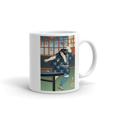 Samurai Table Tennis Ping Pong Ukiyo-e White Glossy Mug - Samurai Original