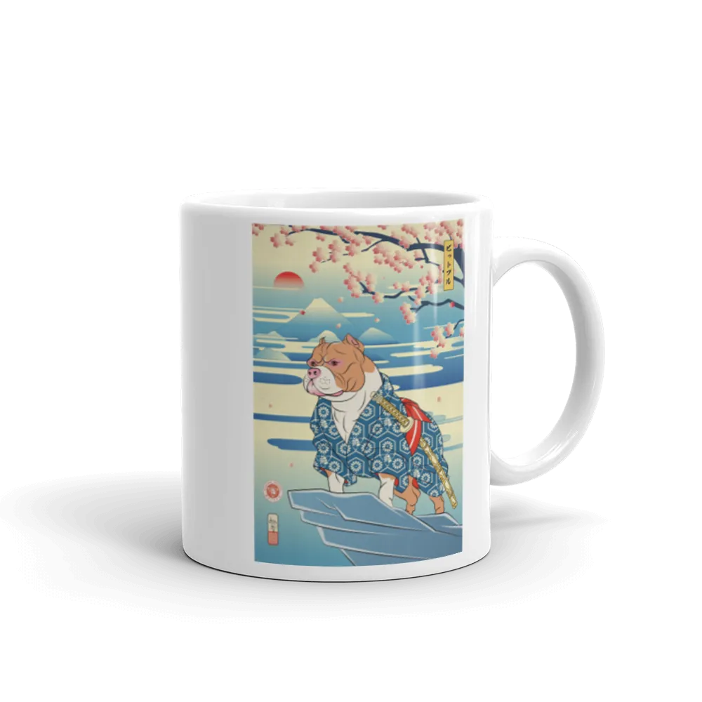 Dog Pitbull Japanese Ukiyo-e White Glossy Mug - Default Title