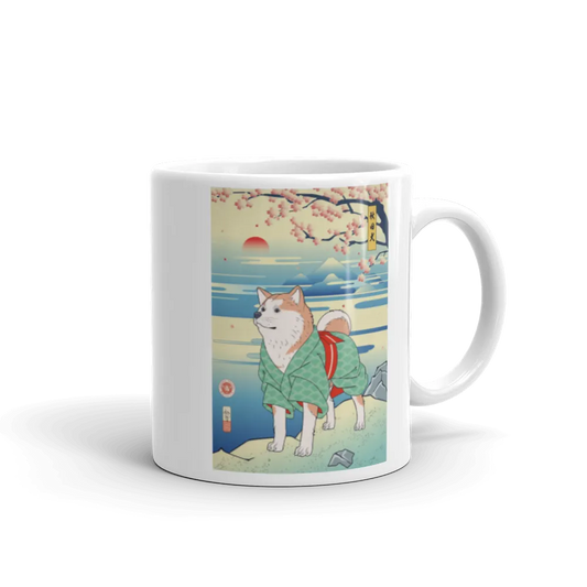 Dog Akita Funny Japanese Ukiyo-e White Glossy Mug - Default Title