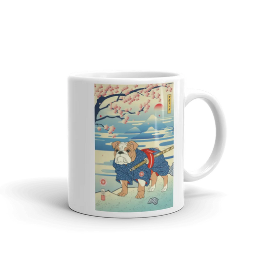 Dog Bulldog Japanese Ukiyo-e White Glossy Mug - Default Title