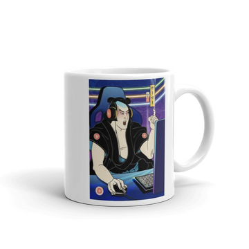 Samurai Gamer 2 Streamer Ukiyo-e White Glossy Mug - Samurai Original