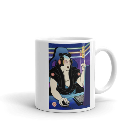 Samurai Gamer 2 Streamer Ukiyo-e White Glossy Mug - Samurai Original