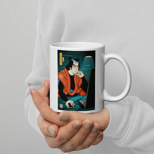 Samurai Programmer 4 Code Developer Ukiyo-e White Glossy Mug - Samurai Original