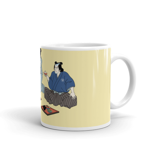 Samurai Drinking Sake Ukiyo-e White Glossy Mug