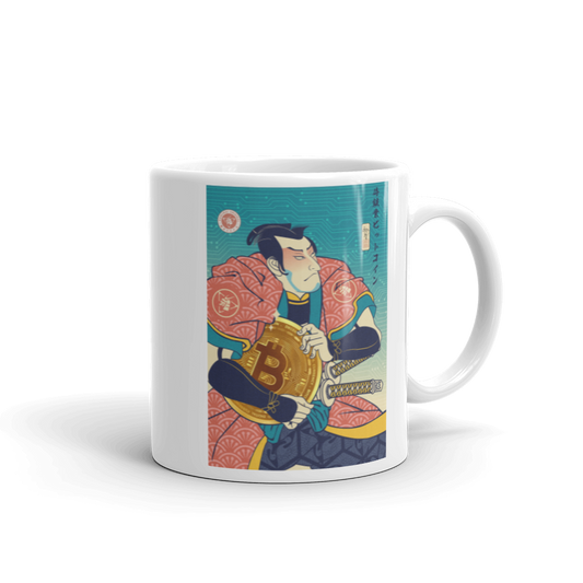 Samurai Bitcoin Mining Ukiyo-e White Glossy Mug - Default Title