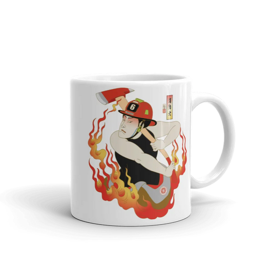 Samurai Firefighter Fireman Ukiyo-e White Glossy Mug - Samurai Original