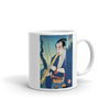 Samurai Play Shakuhachi Bamboo Flute Ukiyo-e White Glossy Mug