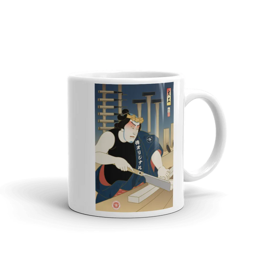 Samurai Carpenter 4 Wood Artisan Ukiyo-e White Glossy Mug - Samurai Original