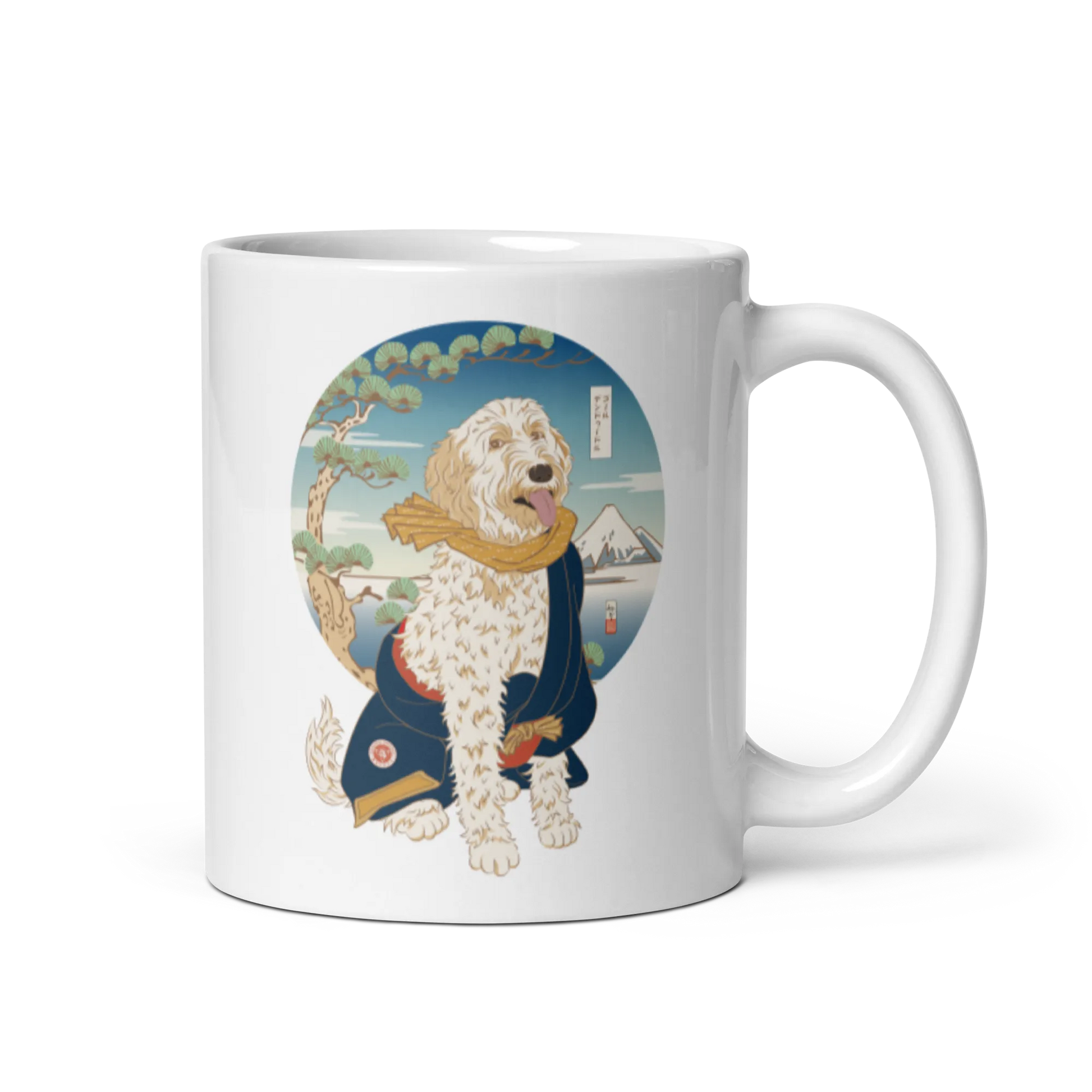 Golden Doodle Dog Funny Japanese Ukiyo-e White Glossy Mug 2 - Default Title