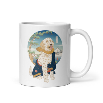 Golden Doodle Dog Funny Japanese Ukiyo-e White Glossy Mug 2 - Default Title