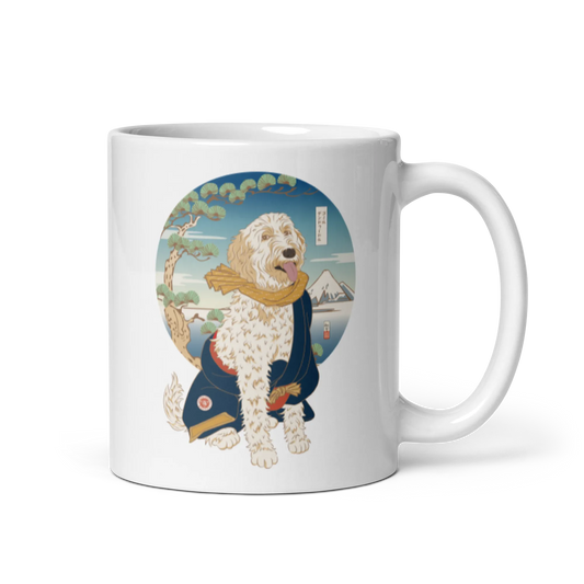 Golden Doodle Dog Funny Japanese Ukiyo-e White Glossy Mug 2 - Default Title