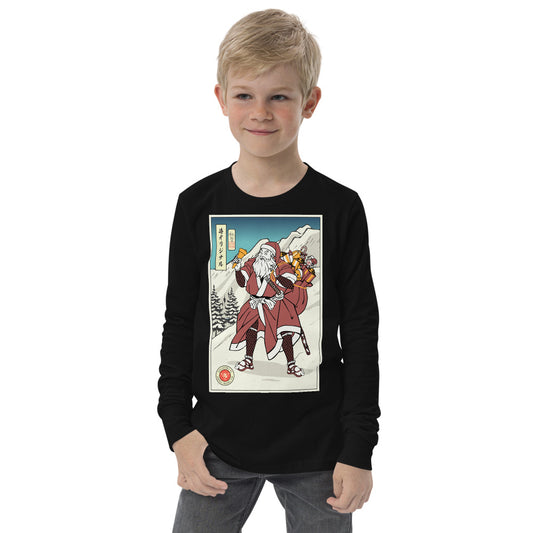 Samurai Santa Claus Merry Christmas Ukiyo-e Funny Youth Long Sleeve Tee