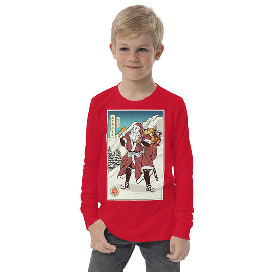 Samurai Santa Claus Merry Christmas Ukiyo-e Funny Youth Long Sleeve Tee